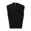 Men's black sleeveless muscle tee with crew neck