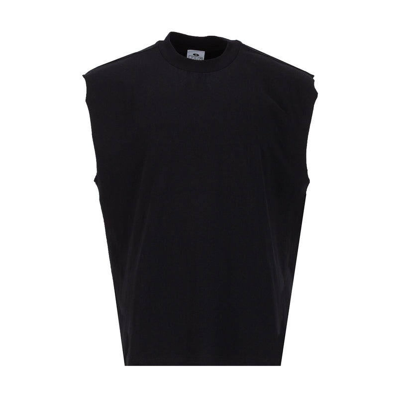 Men's black sleeveless muscle tee with crew neck