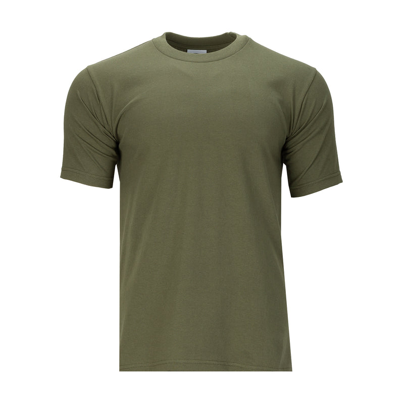 Men's heavyweight olive crew neck T-shirt, short sleeves, front view