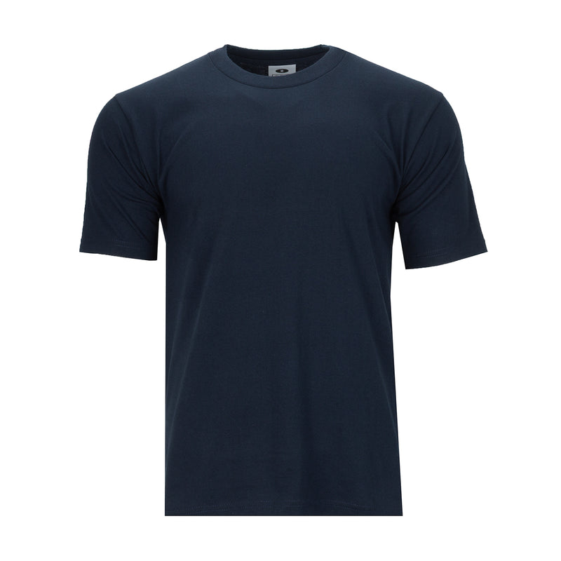 Men's heavyweight navy crew neck T-shirt, short sleeves