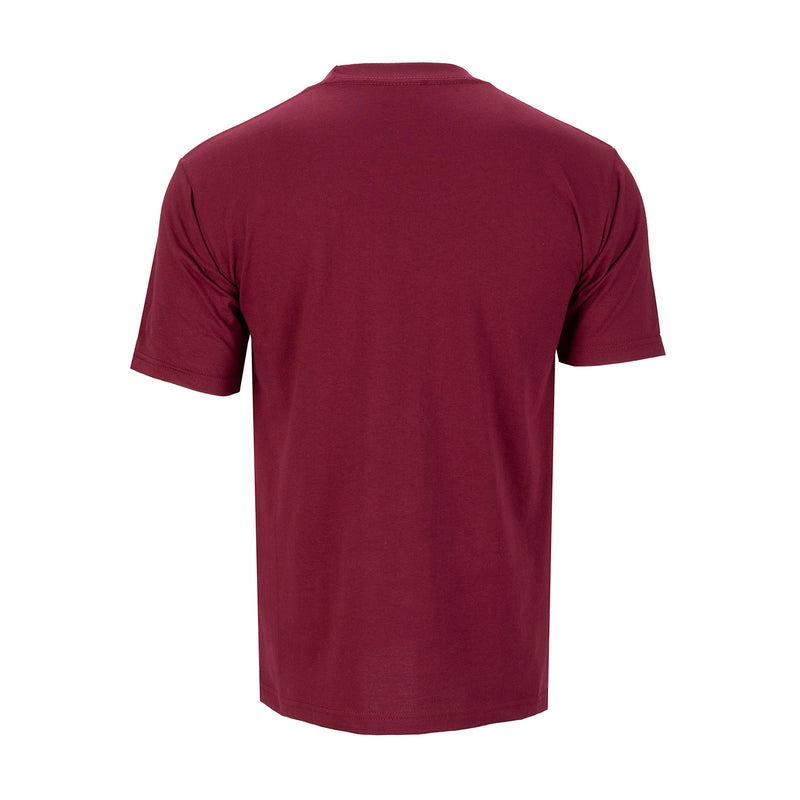 Men's heavyweight solid maroon crew-neck T-shirt, back view