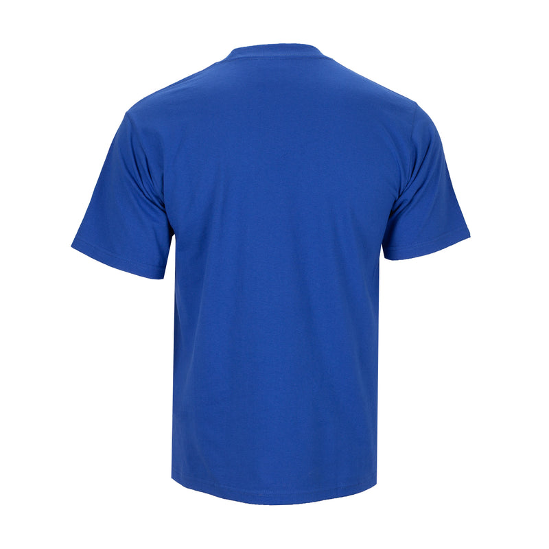 Men's royal blue crew neck T-shirt, back view, short sleeves