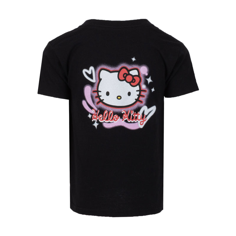 Toddler black Hello Kitty airbrush tee with back graphic and Hello Kitty text