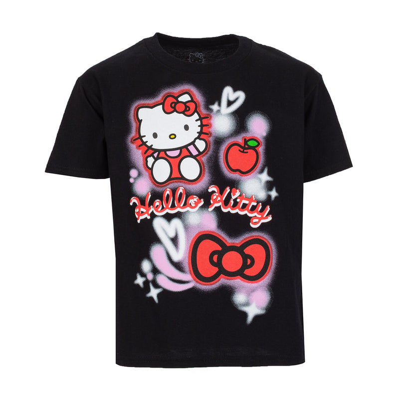 Youth black Hello Kitty airbrush T-shirt with colorful Hello Kitty graphic on front