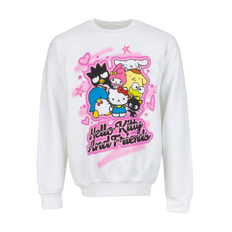 Youth white crew sweatshirt with Hello Kitty and Friends front graphic