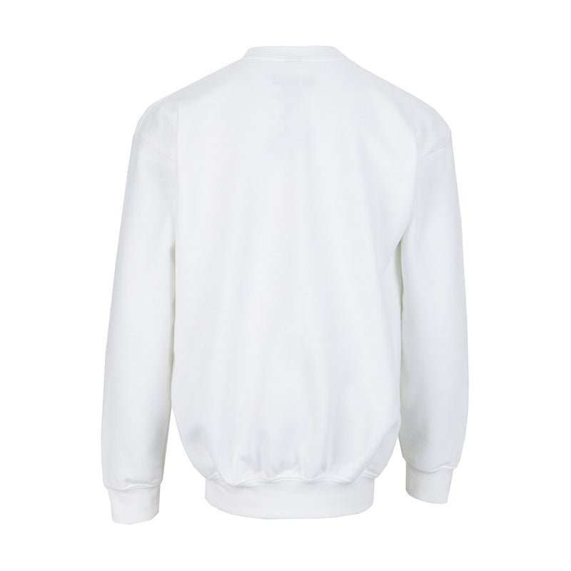 Youth white crew sweatshirt with plain back view