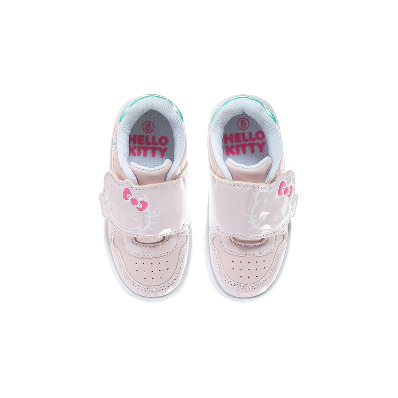 Toddler Hello Kitty court sneaker, pink tongue with HELLO KITTY logo and cat face detail