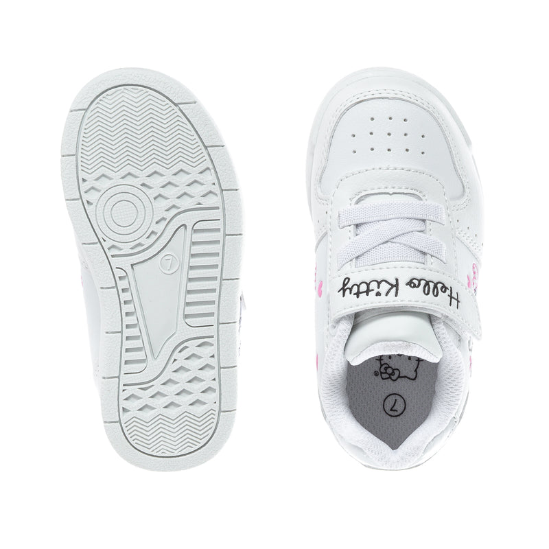 Toddler court sneaker outsoles and inner lining with Hello Kitty graphic, white