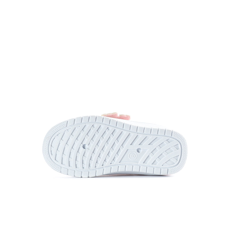 Toddler Hello Kitty court sneaker outsole, white rubber tread with textured grooves