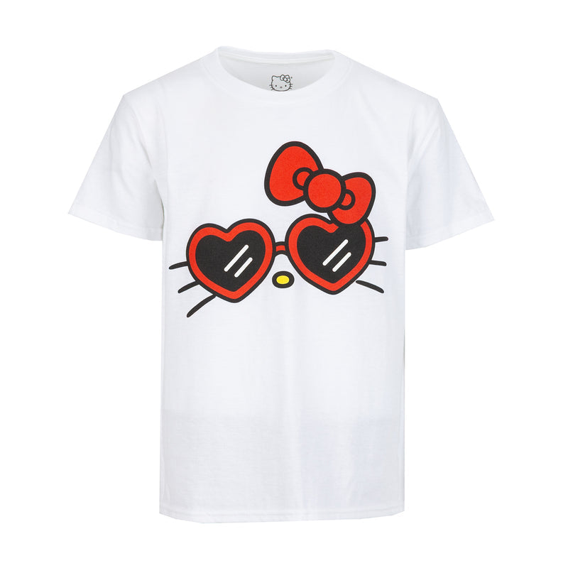 Toddler Hello Kitty white graphic face tee with red glasses-heart design