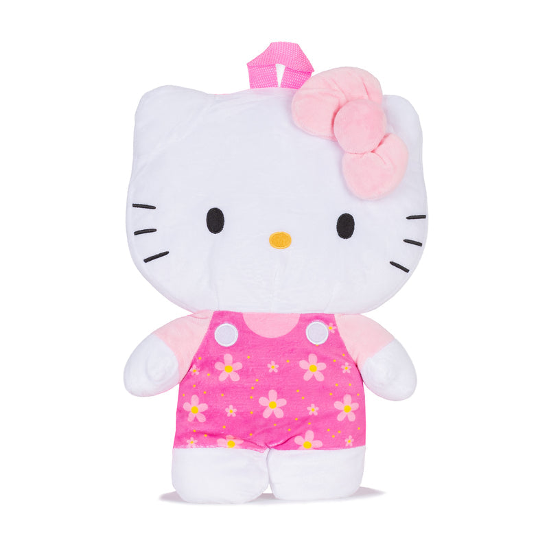 Hello Kitty plush backpack, white face with pink bow and patterned pink dress front