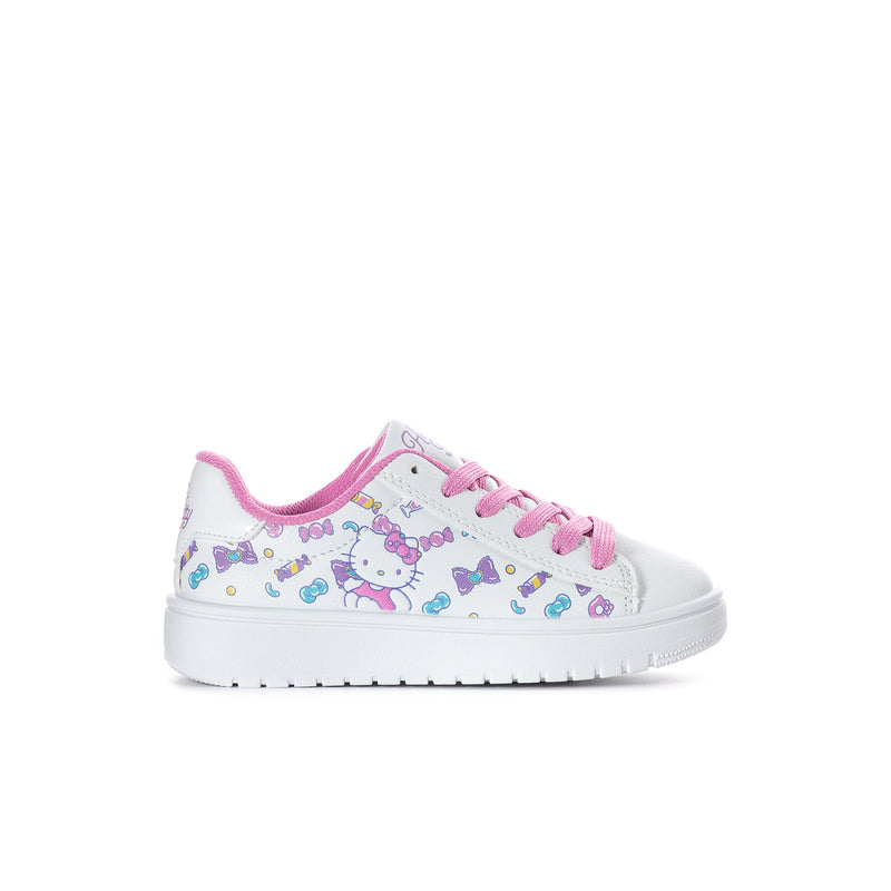 Kids Hello Kitty skate sneakers, white with pink laces and graphic trim