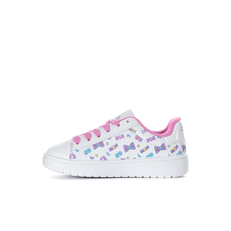 Kids Hello Kitty skate sneakers, white low-top with all-over Hello Kitty graphics