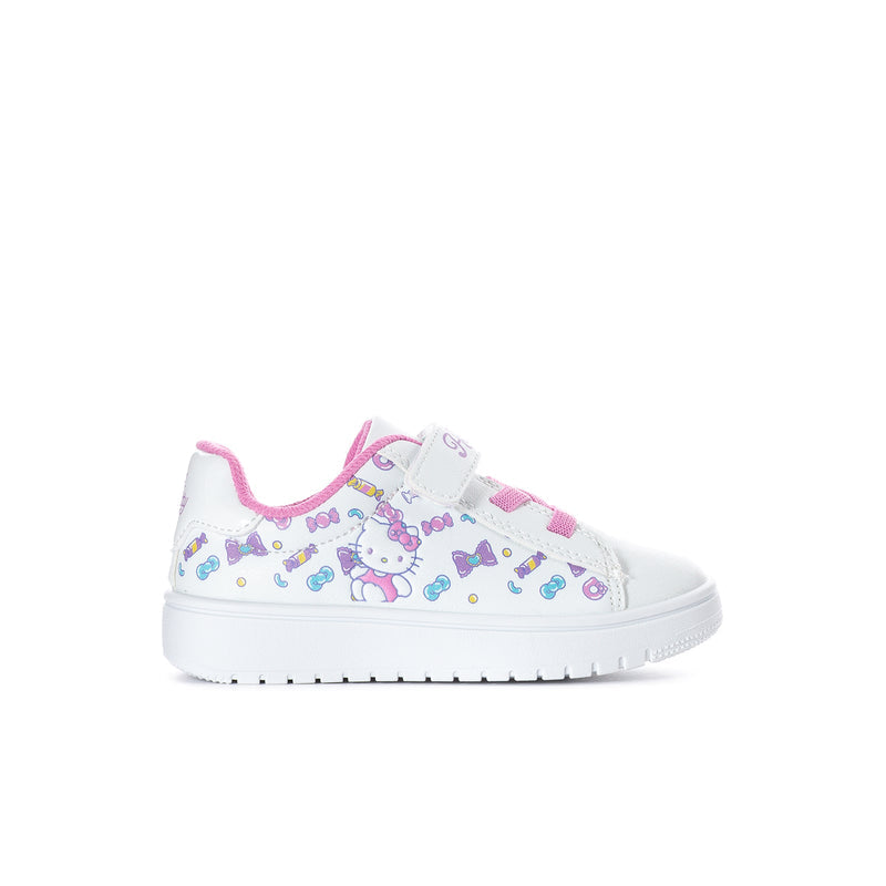 Toddler skate shoes with Hello Kitty print, white canvas and pink accents