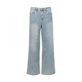 High-rise light-wash denim pants with button-front and wide-leg hem