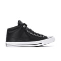 Men's black high-top leather sneakers, lace-up with white rubber sole