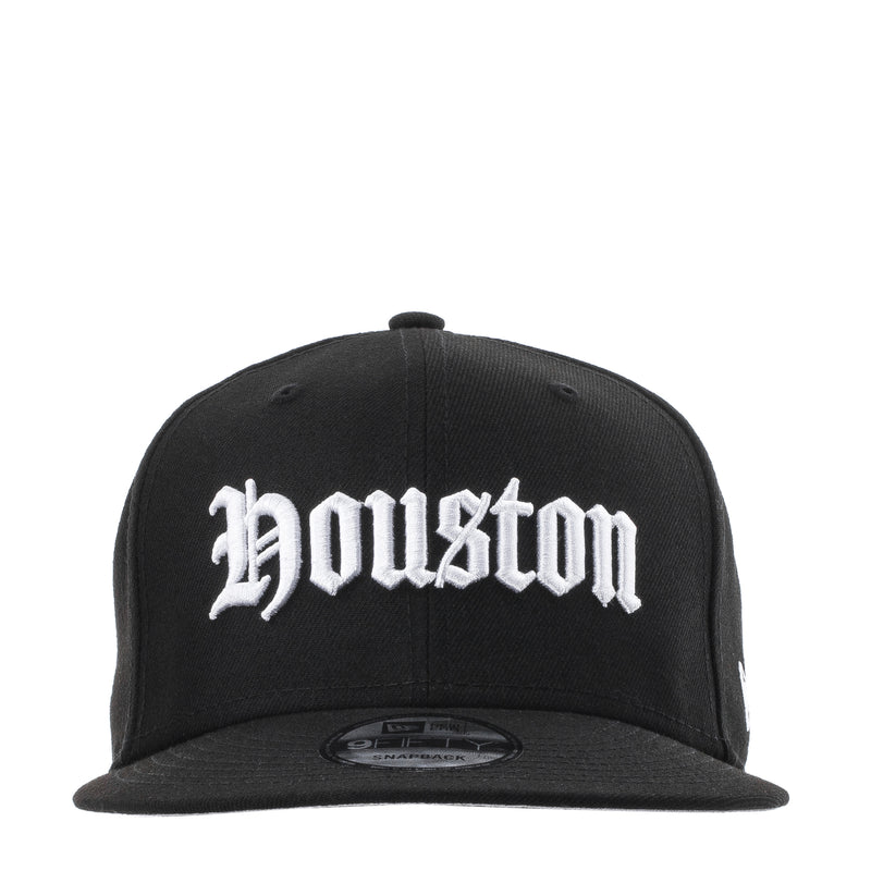 Black snapback cap with white Houston front logo