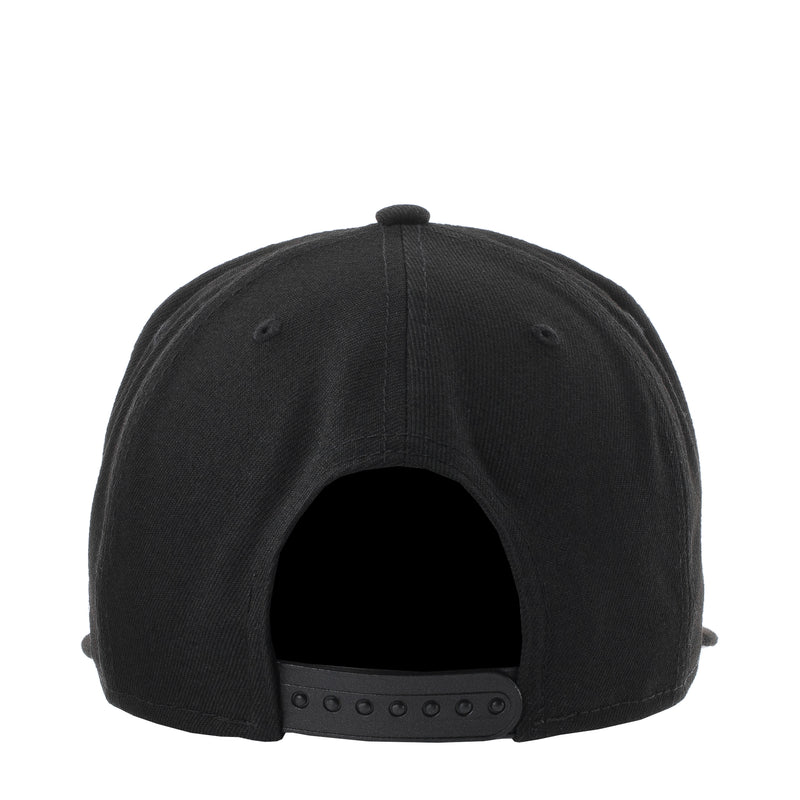 Black snapback cap back with adjustable strap and metal holes