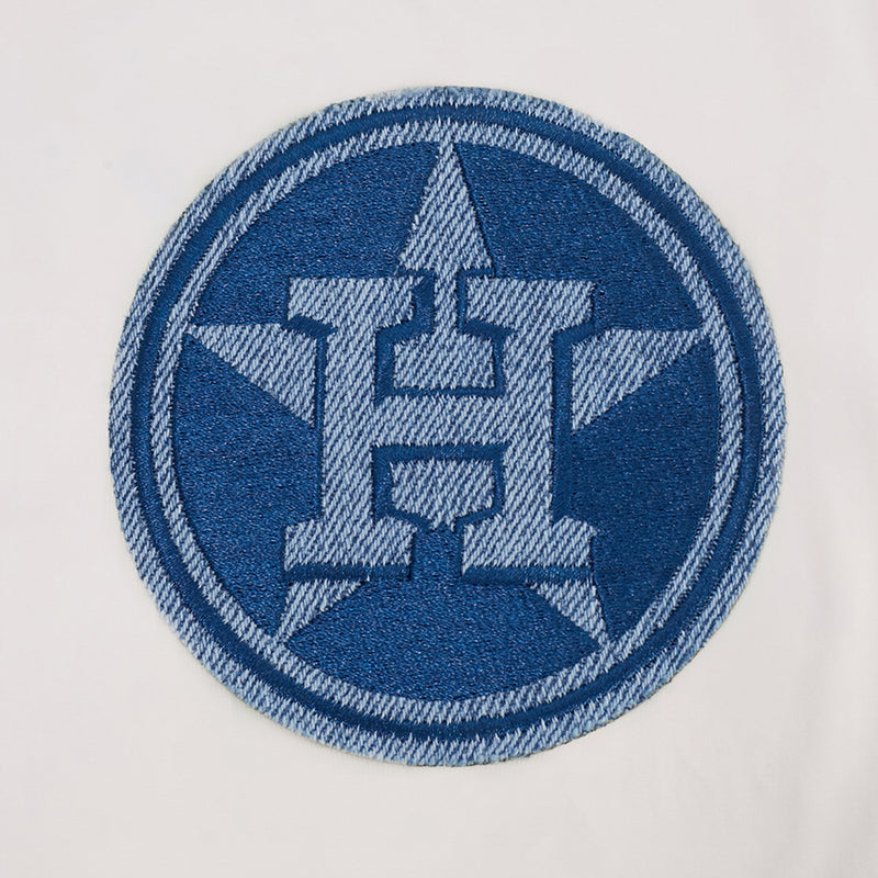 Houston Astros eggshell tee close-up: circular blue star logo patch