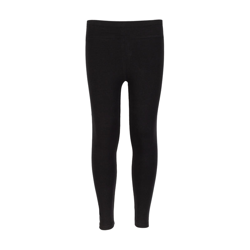 Youth black leggings with wide elastic waistband, full-length skinny fit