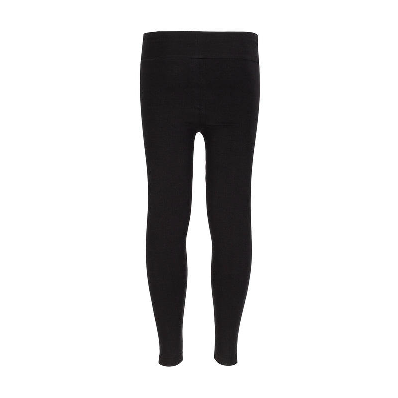 Youth black full-length leggings, smooth fabric with elastic waistband