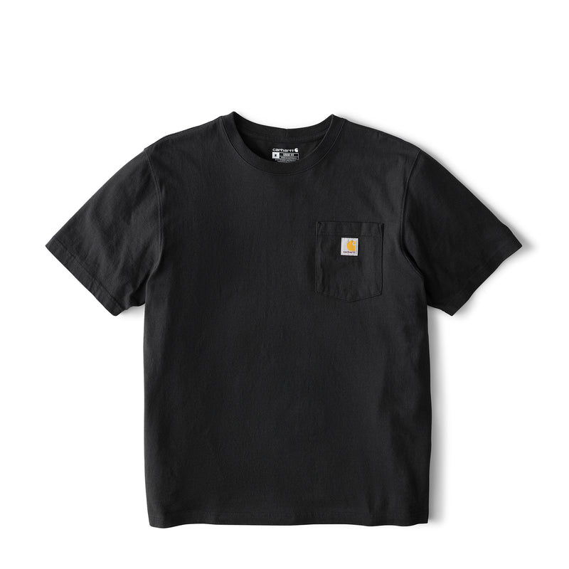 Black crew-neck pocket tee with front chest pocket and Carhartt logo patch
