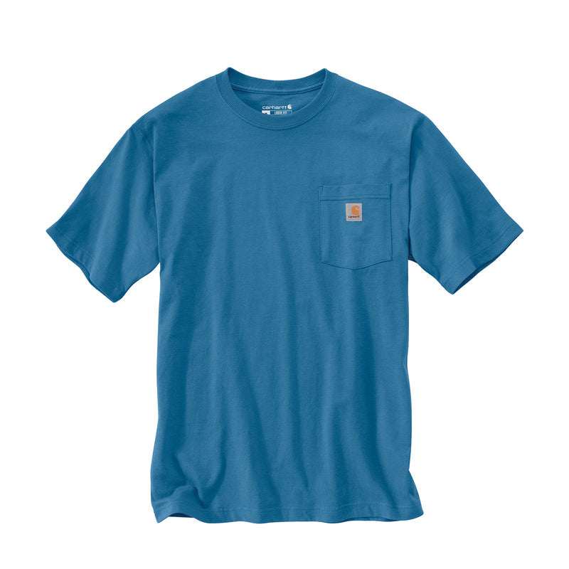 Men's loose-fit horizon blue pocket tee with crew neck and chest pocket