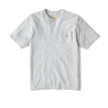 Heather grey loose-fit pocket tee with crew neck, short sleeves, and chest logo pocket.