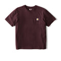 Men's loose-fit pocket tee in dark port maroon with chest pocket and logo label.