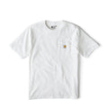 White loose-fit men’s pocket tee with small logo patch on the chest pocket