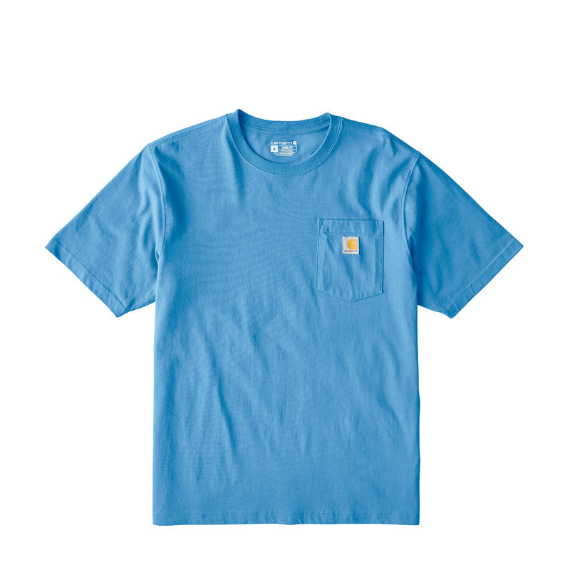 Horizon blue loose-fit crew neck pocket T-shirt with chest pocket and logo patch