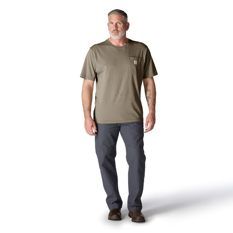 Men's olive-brown loose-fit pocket tee, short sleeves, crew neck