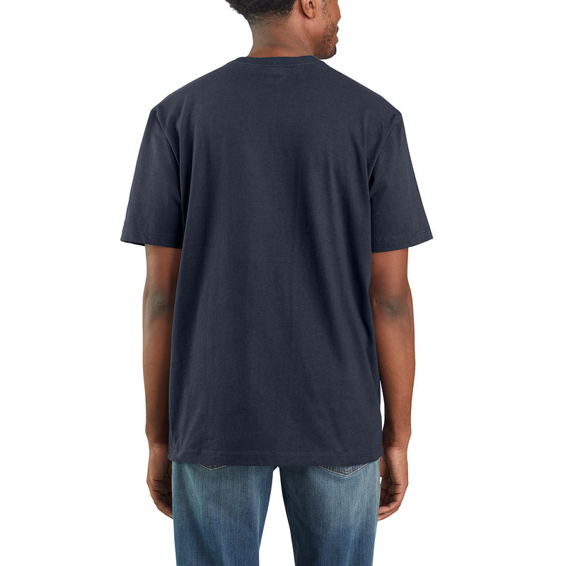 Men's navy loose-fit pocket T-shirt with plain back and short sleeves
