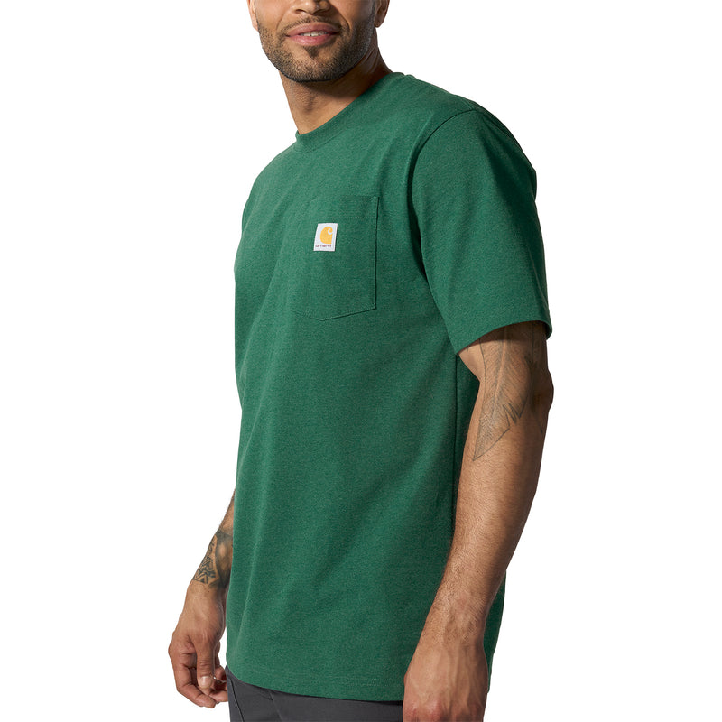 Green pocket T-shirt with crew neck and chest logo patch