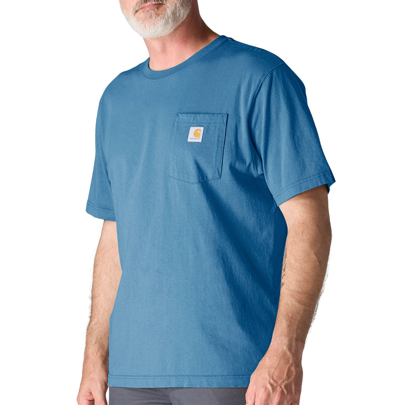 Horizon blue pocket tee with crew neck and embroidered label on chest pocket