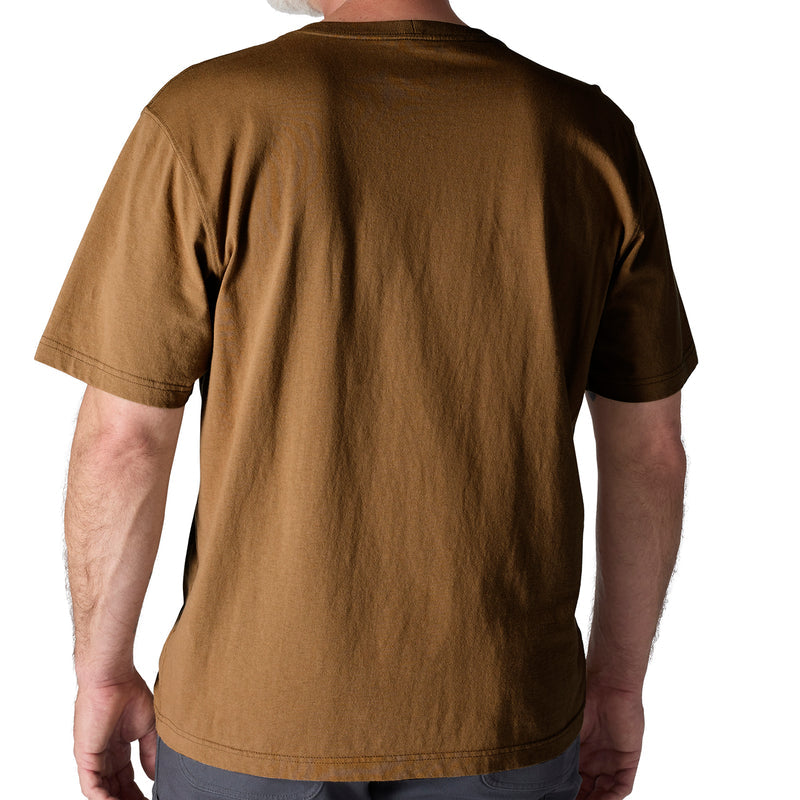 Men's Carhartt Brown loose-fit pocket tee back view, short sleeves and crew neck