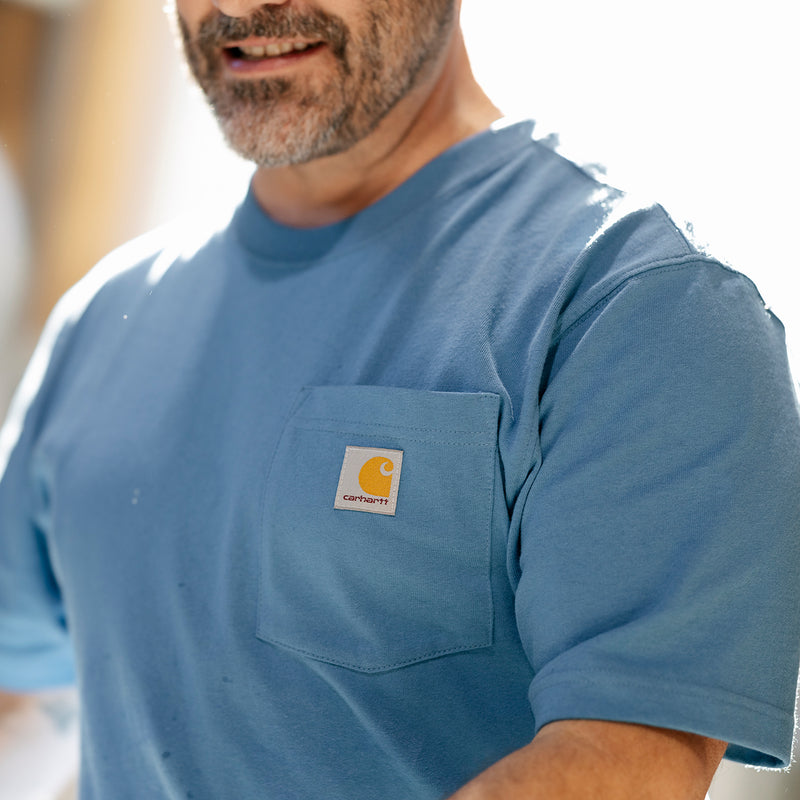 Horizon blue tee with chest pocket and sleeve detail, embroidered logo