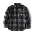 Men's loose plaid flannel shirt, dark gray and charcoal check, button-front, chest pockets