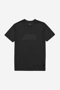 Black Impact T shirt with a subtle gray globe logo on the chest