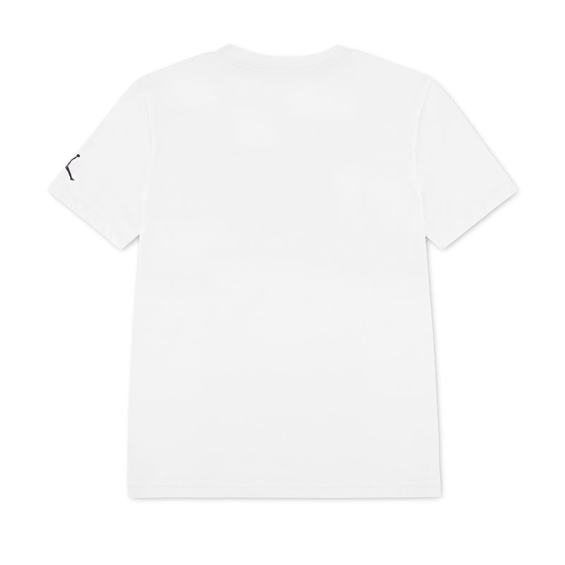 Youth white crew-neck T-shirt back view; plain with no chest graphic