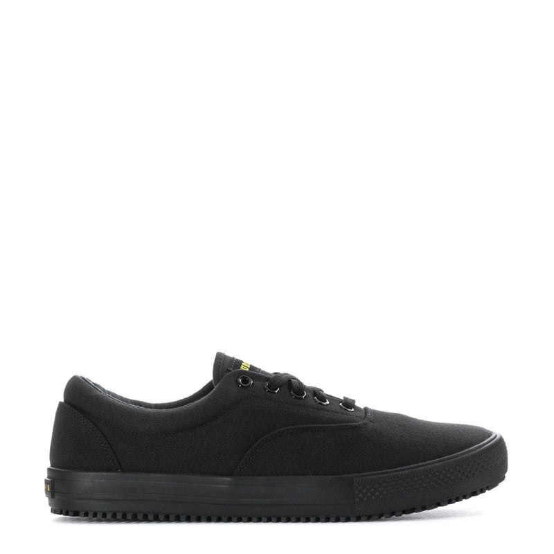 Men's black lace-up low-top sneaker with rubber outsole