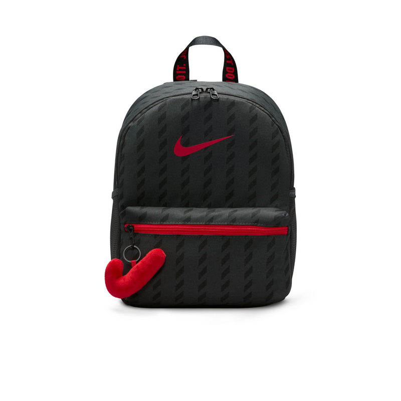 Mini black backpack with red zipper pocket, top handle, and Nike swoosh logo