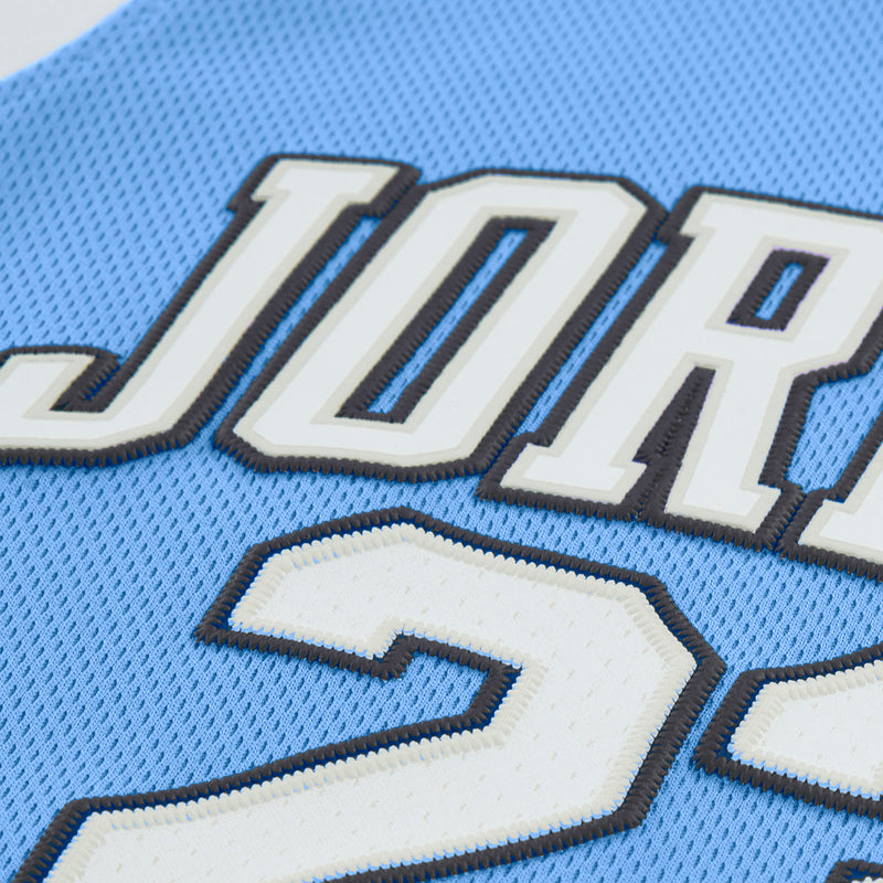 Jordan 23 jersey graphic on blue mesh tank