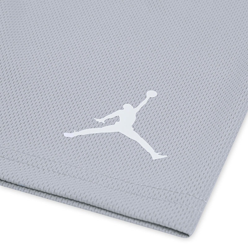 White Jordan Jumpman logo on light gray shorts