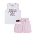 Toddler Jordan jersey and shorts set, white with pink trim and 'JORDAN 23' print