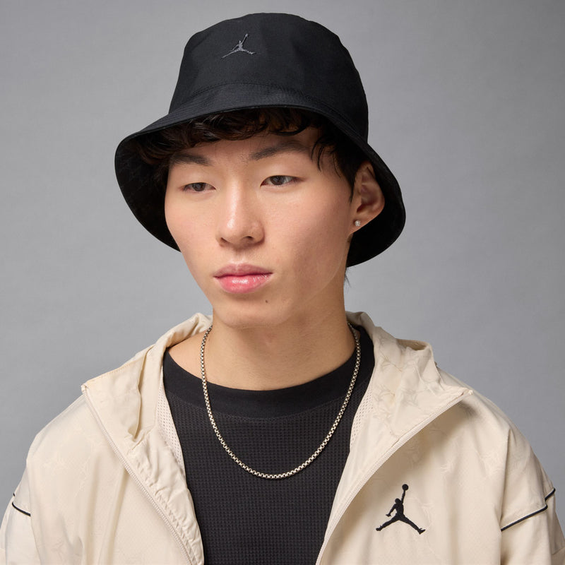 Black bucket hat with small Jordan Jumpman logo on front