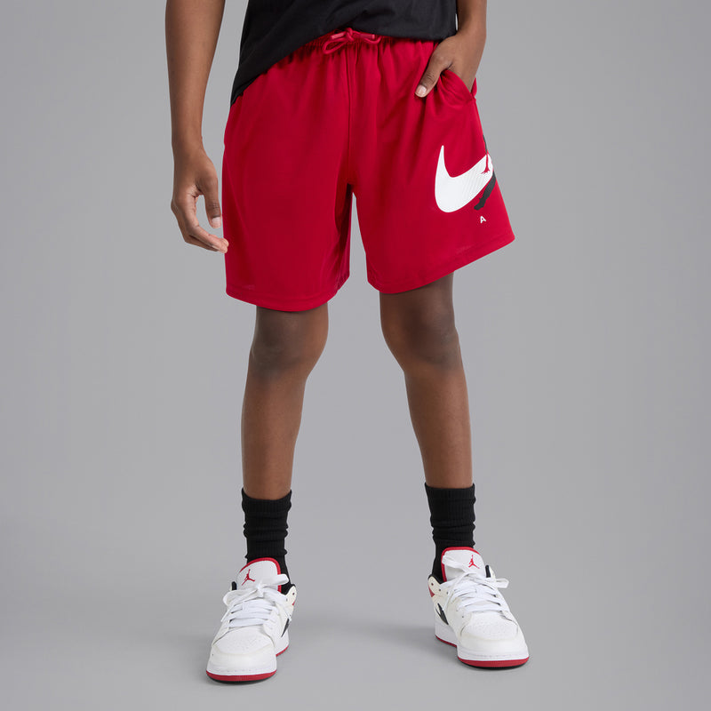 Youth Gym Red basketball shorts, elastic waist with white swoosh and side logo