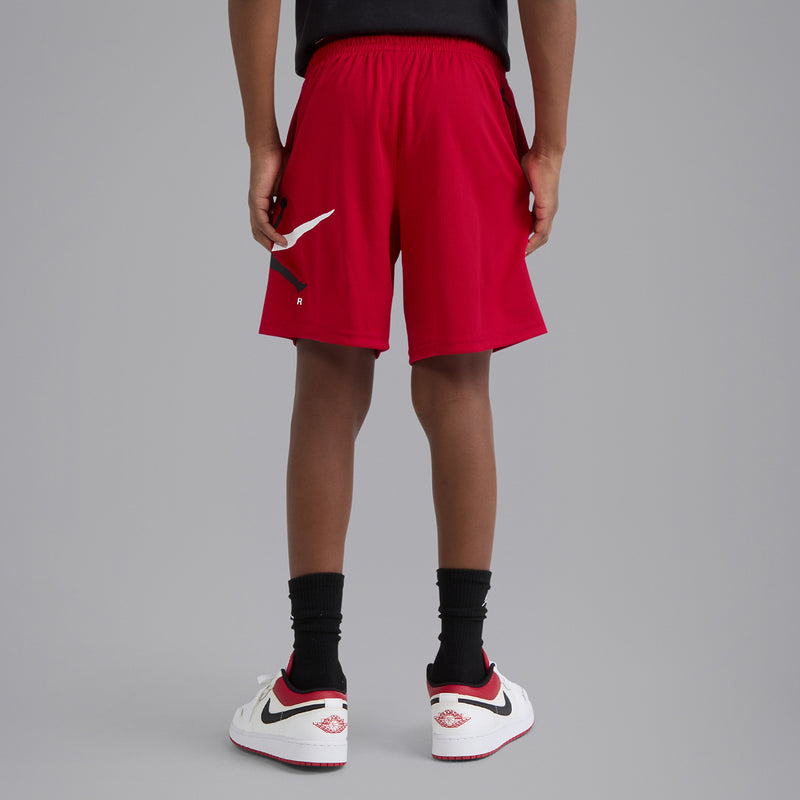 Youth Gym Red basketball shorts with side swoosh logo and elastic waistband