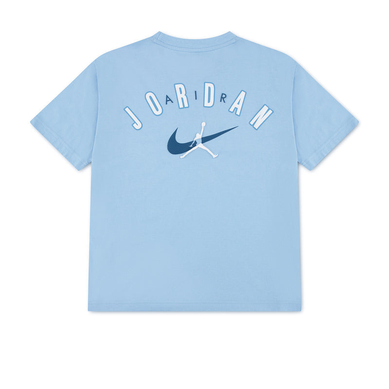 Youth light blue T-shirt with JORDAN back graphic and Air Jordan logo