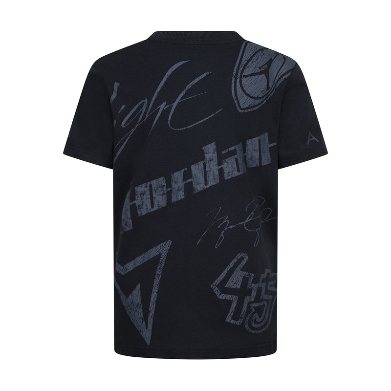 Black youth T-shirt with large back abstract gray Jumpman and number print